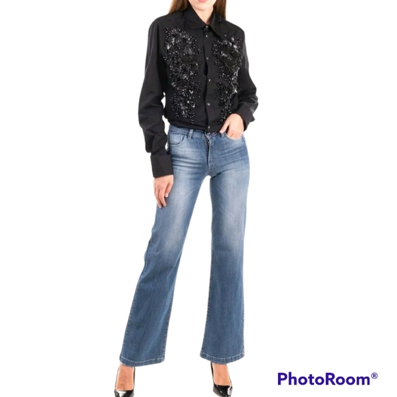 NWT CHILI PEPPERS Jeans Made in Italy W28 Stretch Distressed Faded Flare - Picture 4 of 7